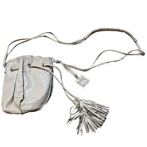Carlos Falchi White Leather textured Drawstring Bag